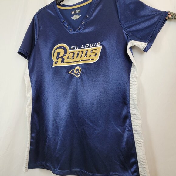 Vintage St. Louis Rams shirt Women's 2XL Blue NFL Bling mesh V-neck embroidered. - Picture 4 of 16